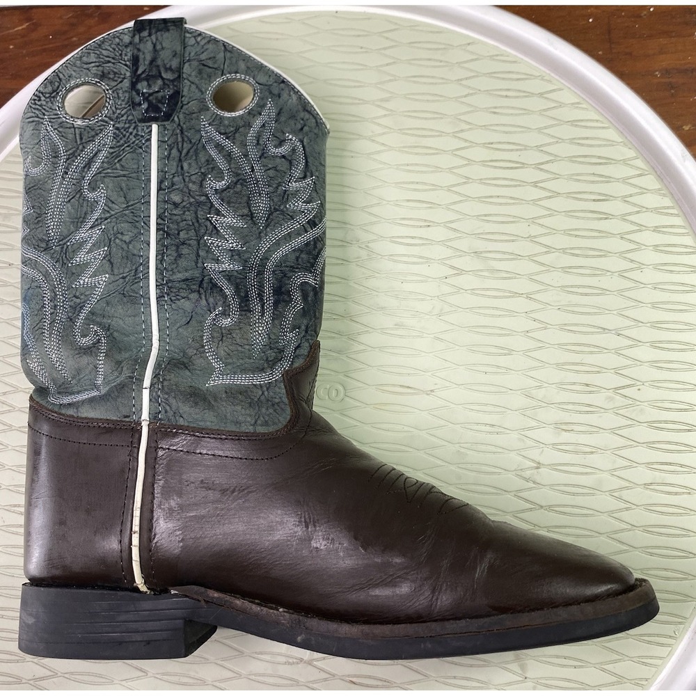 OLD WEST Women/Youth Leather Western Cowgirl Boots Cowboy Brown&Green Sz.6 D - Picture 9 of 12